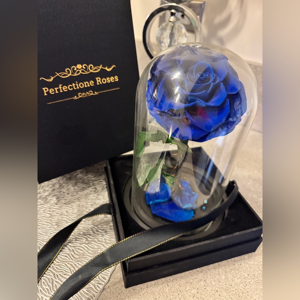 New Blue Preserved Rose in Glass Dome